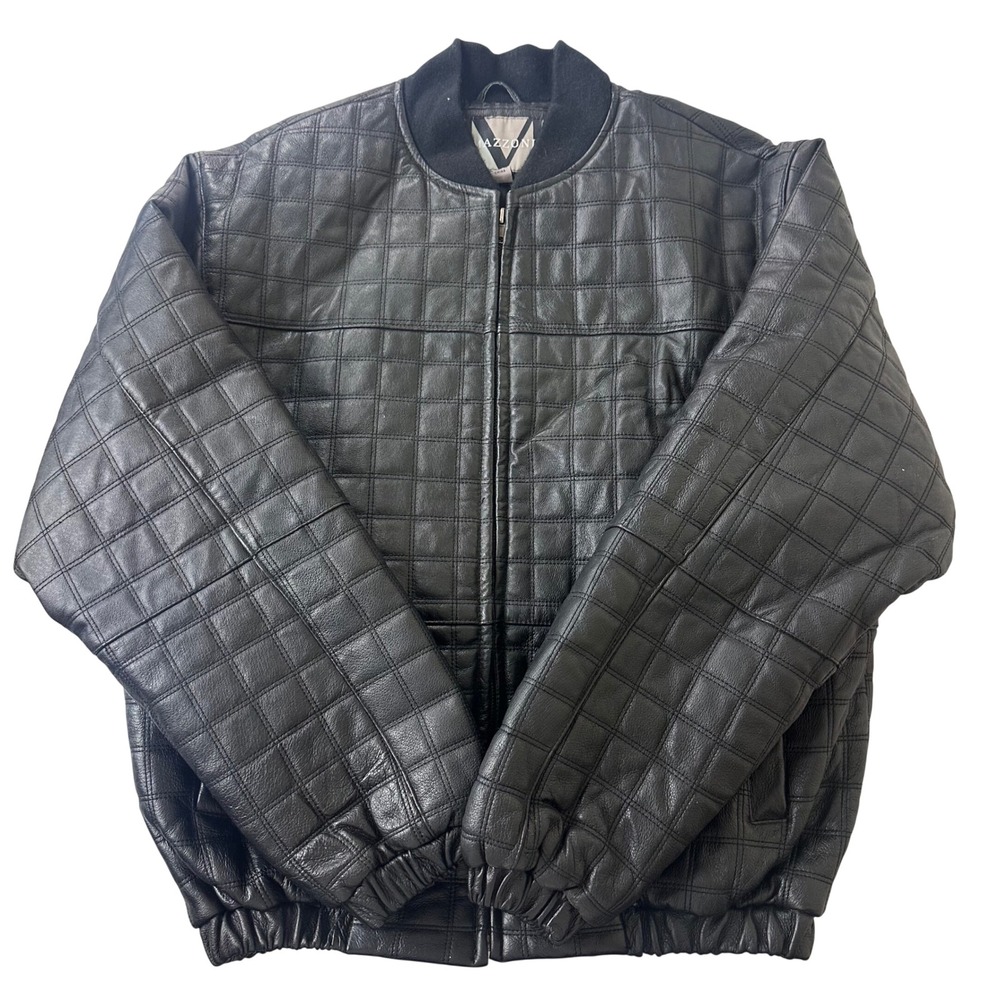 Mazzoni Jacket Mens M Black Quilted Genuine Leather Full Zip Bomber Outdoor
